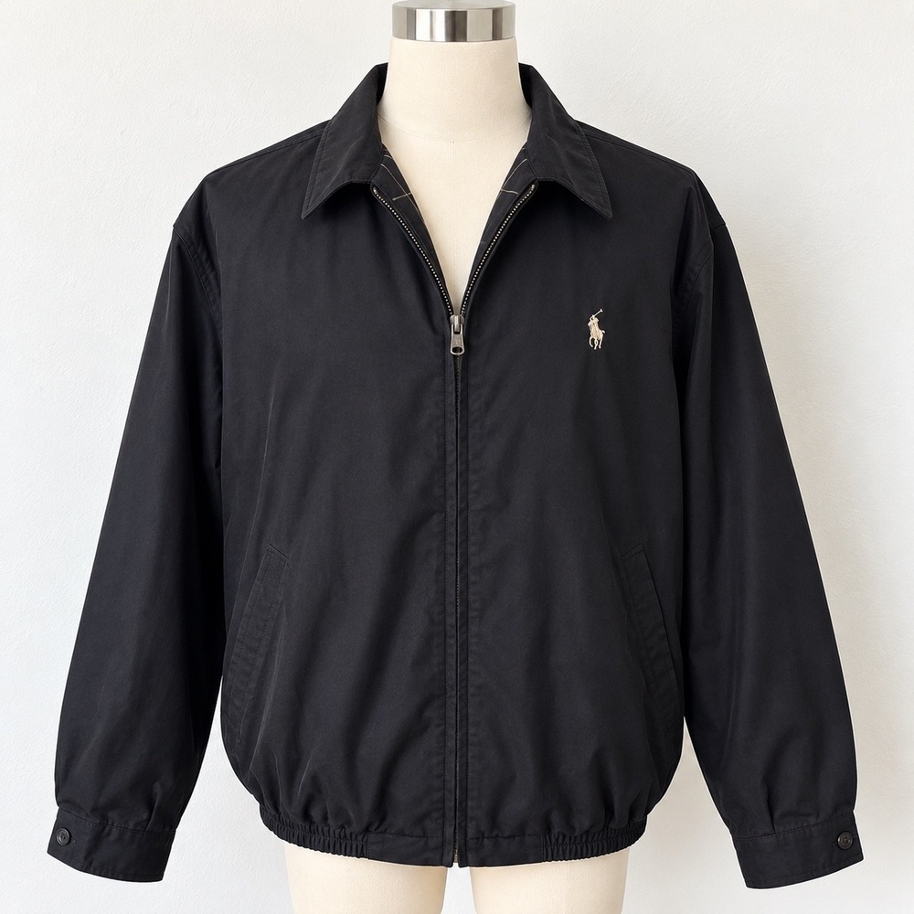 Polo Ralph Lauren Mens Harrington Jacket Black Full Zip Windbreaker XL Logo